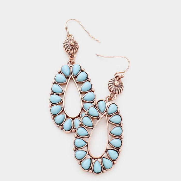 Turquoise (faux) Stone Cluster Earrings-Earring-SPARKLE ARMAND