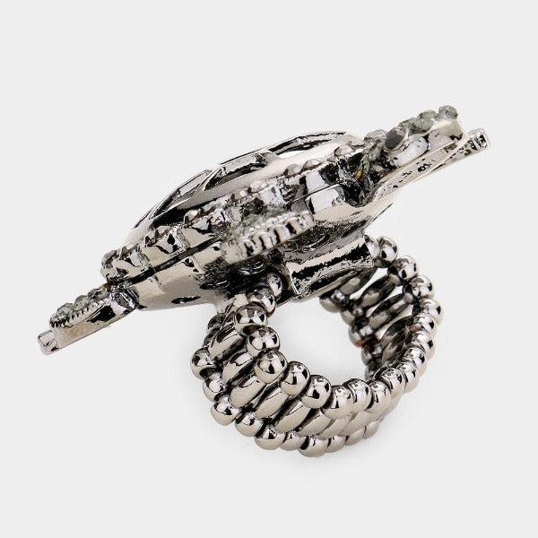 Turtle Black Crystal Rhinestone Pave Stretch Ring-Ring-SPARKLE ARMAND