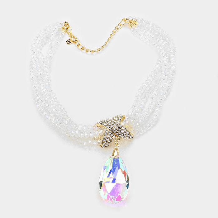 Twisted Beaded Abalone Crystal Teardrop Ornate Necklace Set