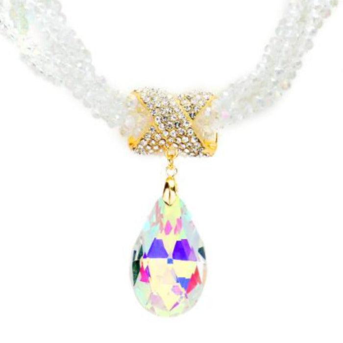 Twisted Beaded Abalone Crystal Teardrop Ornate Necklace Set