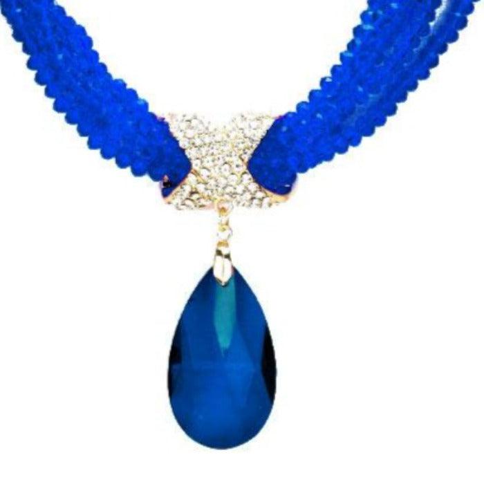Twisted Beaded Blue Crystal Teardrop Ornate Necklace Set