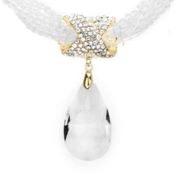 Twisted Beaded Clear Crystal Teardrop Ornate Necklace Set