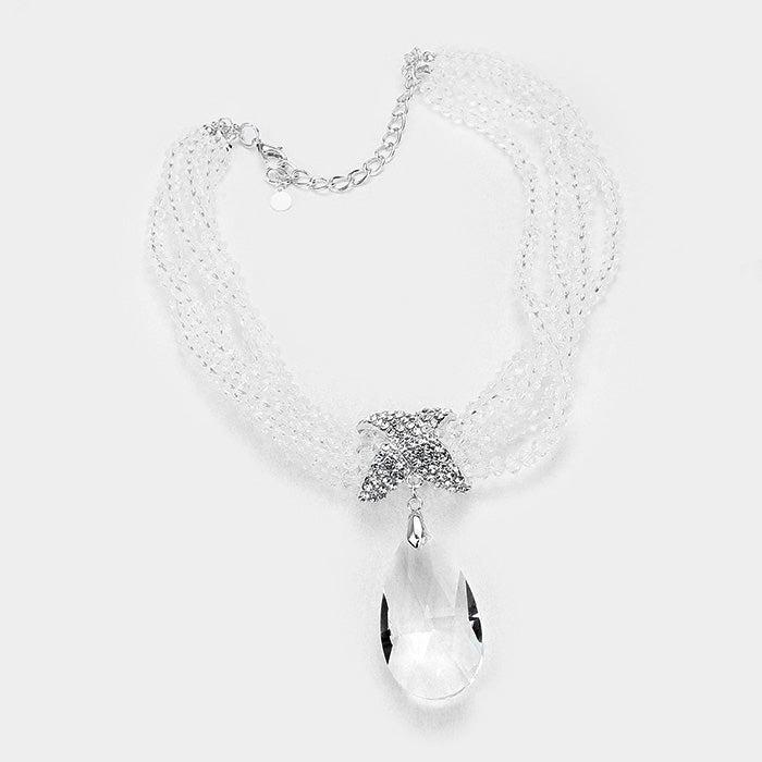 Twisted Beaded Clear Crystal Teardrop Necklace Set