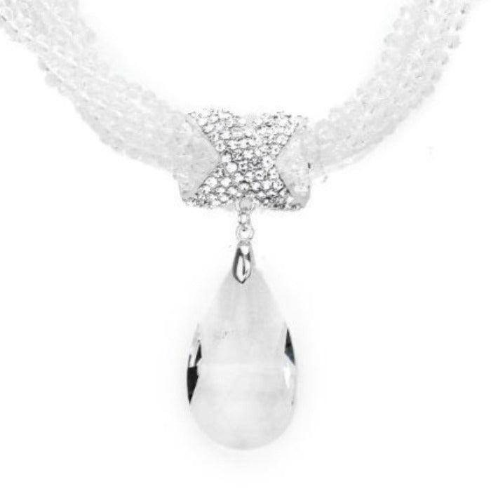Twisted Beaded Clear Crystal Teardrop Necklace Set