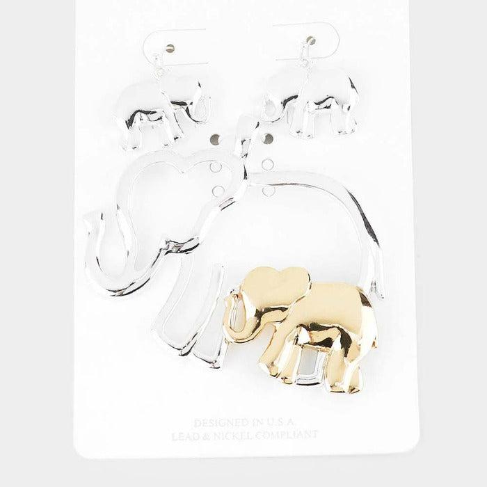 Two Tone Metal Elephant Pendant Set 