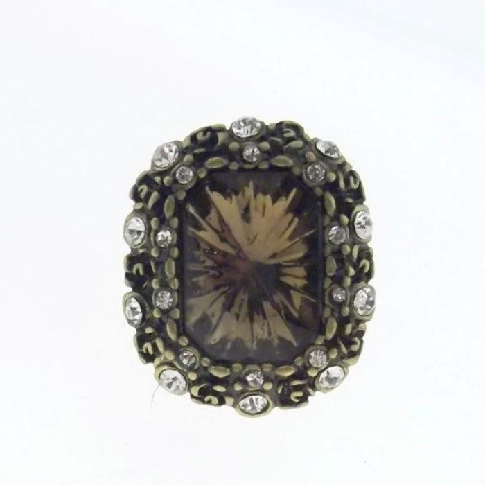 Vintage Brass Rhinestone Adjustable Ring