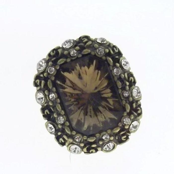 Vintage Brass Rhinestone Adjustable Ring