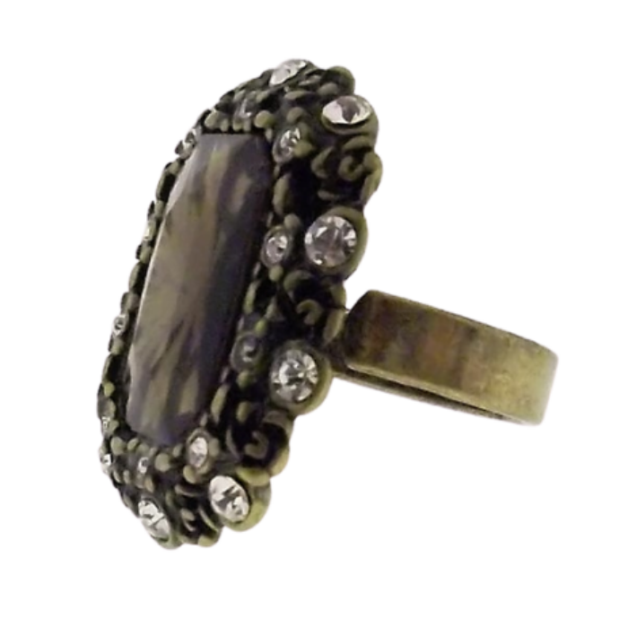 Vintage Brass Rhinestone Adjustable Ring
