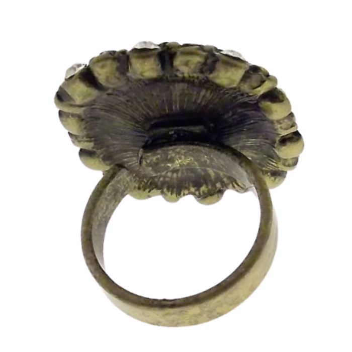 Vintage Brass Rhinestone Adjustable Ring
