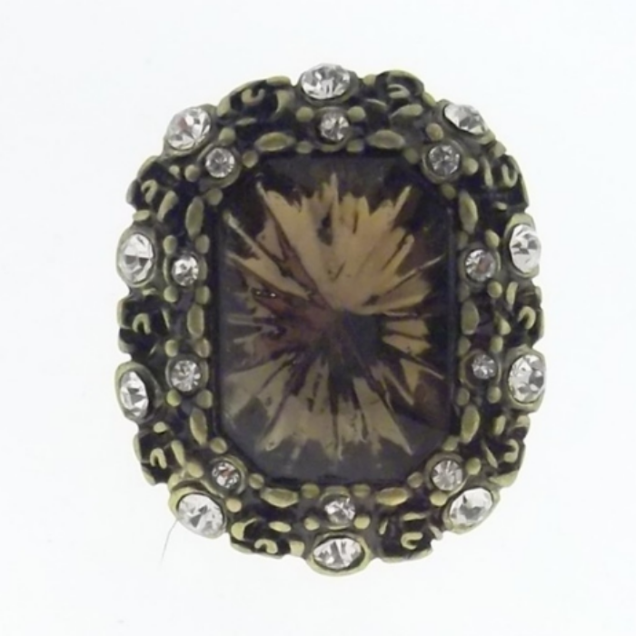 Vintage Brass Rhinestone Adjustable Ring