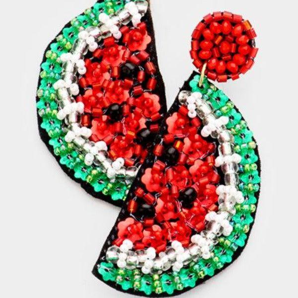 Watermelon Seed Bead Earrings-Earring-SPARKLE ARMAND