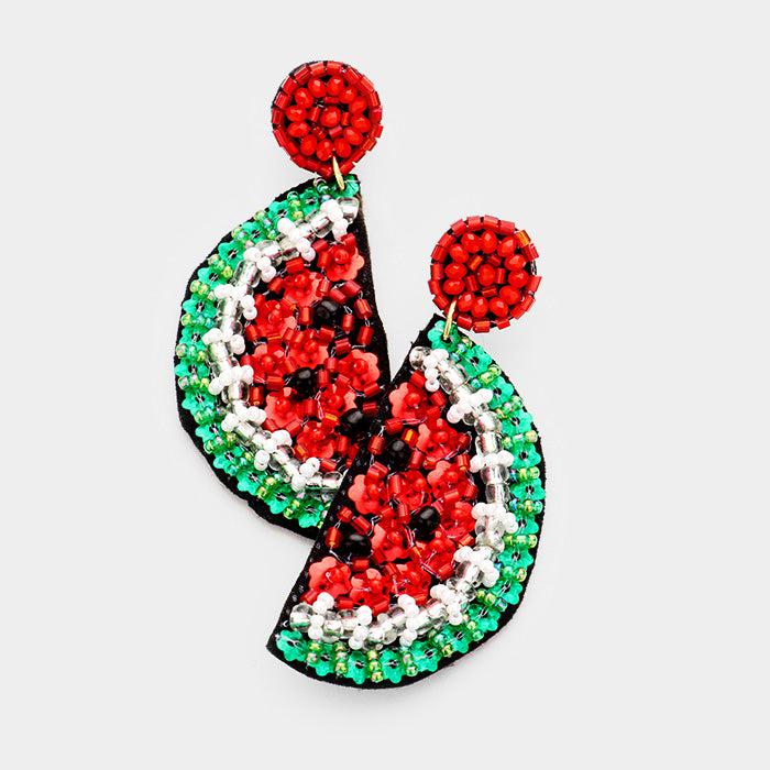 Watermelon Seed Bead Earrings-Earring-SPARKLE ARMAND