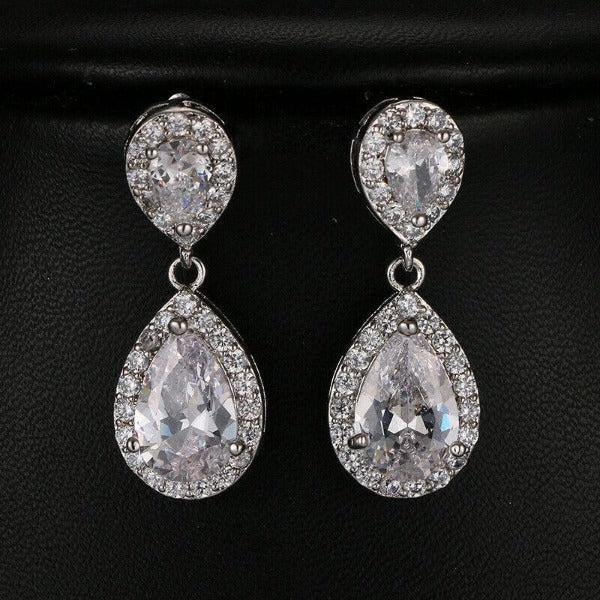 White Crystal Teardrop Earrings-Earring-SPARKLE ARMAND