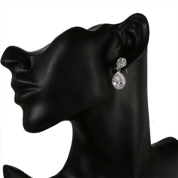 White Crystal Teardrop Earrings-Earring-SPARKLE ARMAND