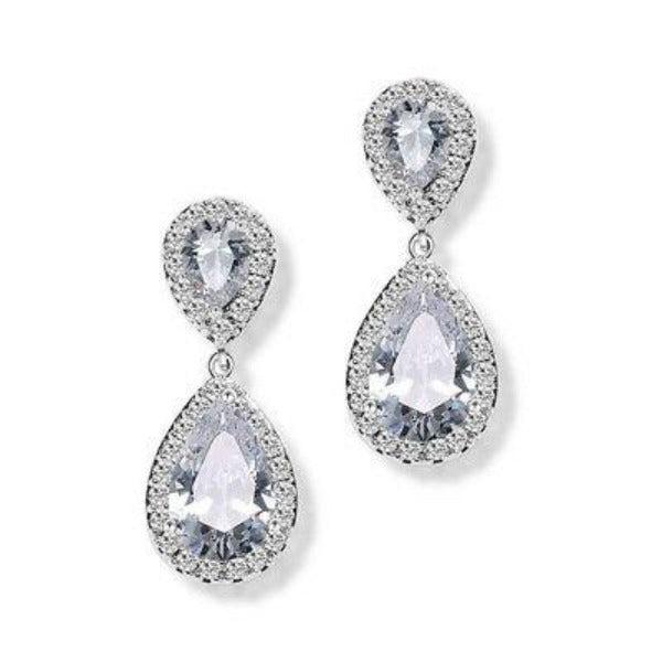White Crystal Teardrop Earrings-Earring-SPARKLE ARMAND