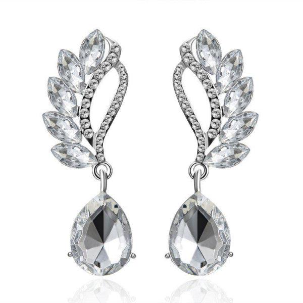 White Crystal Teardrop & White Rhinestone Dangle Earrings-Earring-SPARKLE ARMAND