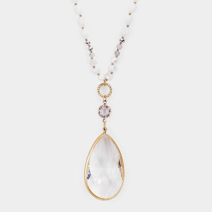 Multi Beaded Teardrop Stone Pendant Long Necklace