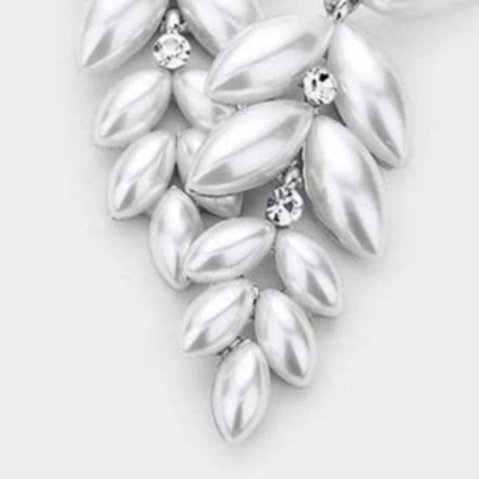 White Pearl Teardrop Marquise Drop Evening Earrings