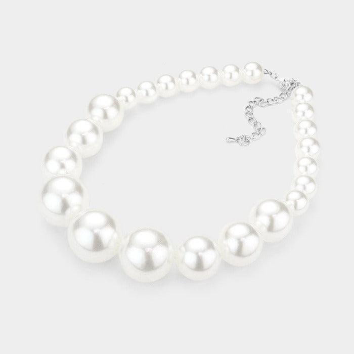 White Faux Pearl Necklace & Earring Set