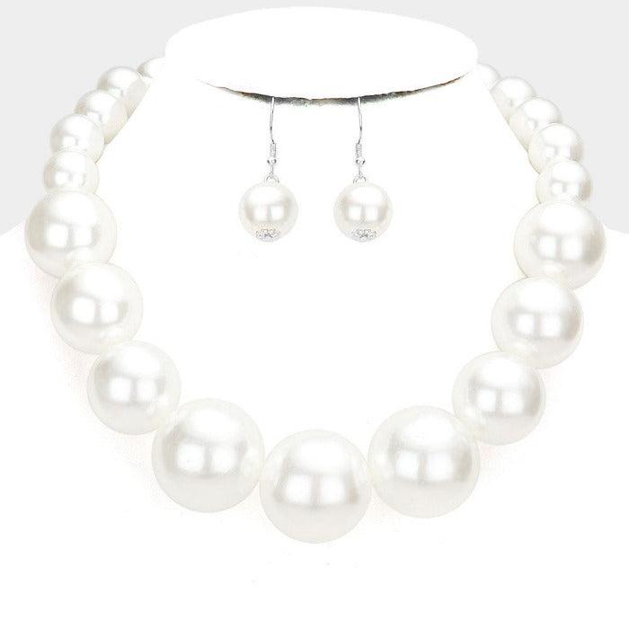 White Faux Pearl Necklace & Earring Set
