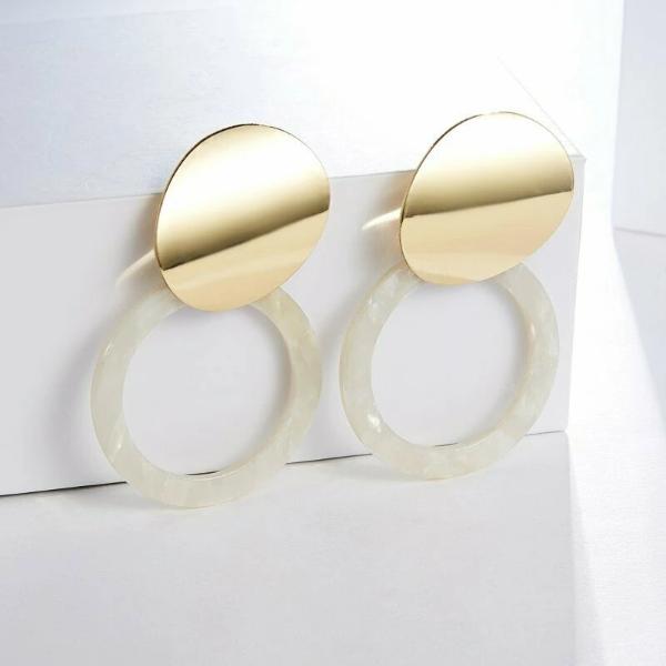 White Retro Round Acetate Gold Earrings-Earring-SPARKLE ARMAND