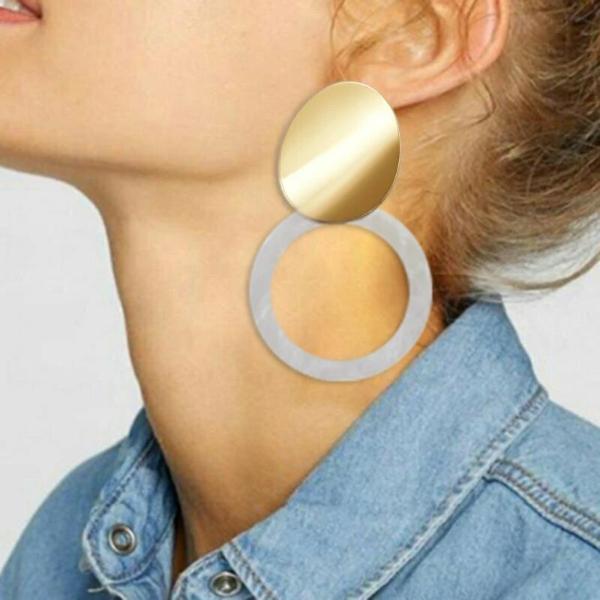 White Retro Round Acetate Gold Earrings-Earring-SPARKLE ARMAND
