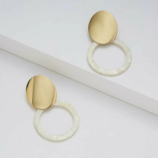 White Retro Round Acetate Gold Earrings-Earring-SPARKLE ARMAND