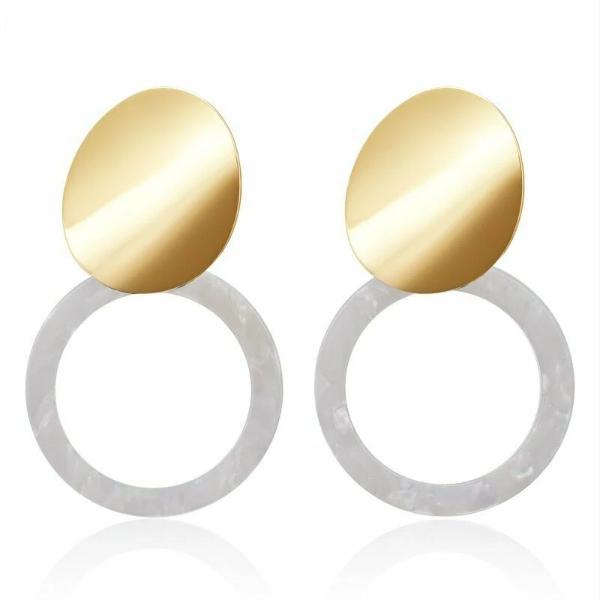 White Retro Round Acetate Gold Earrings-Earring-SPARKLE ARMAND