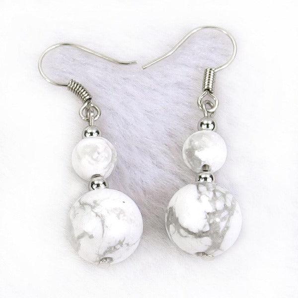White Turquoise Natural Gemstone Silver Earrings-Earring-SPARKLE ARMAND