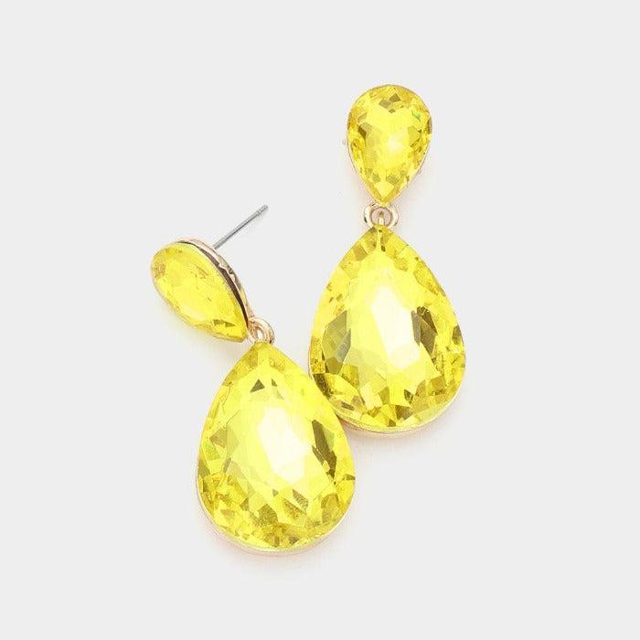Yellow Crystal Teardrop Silver Earrings
