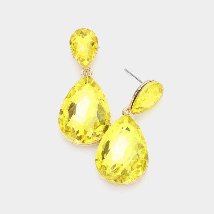 Yellow Crystal Teardrop Silver Earrings