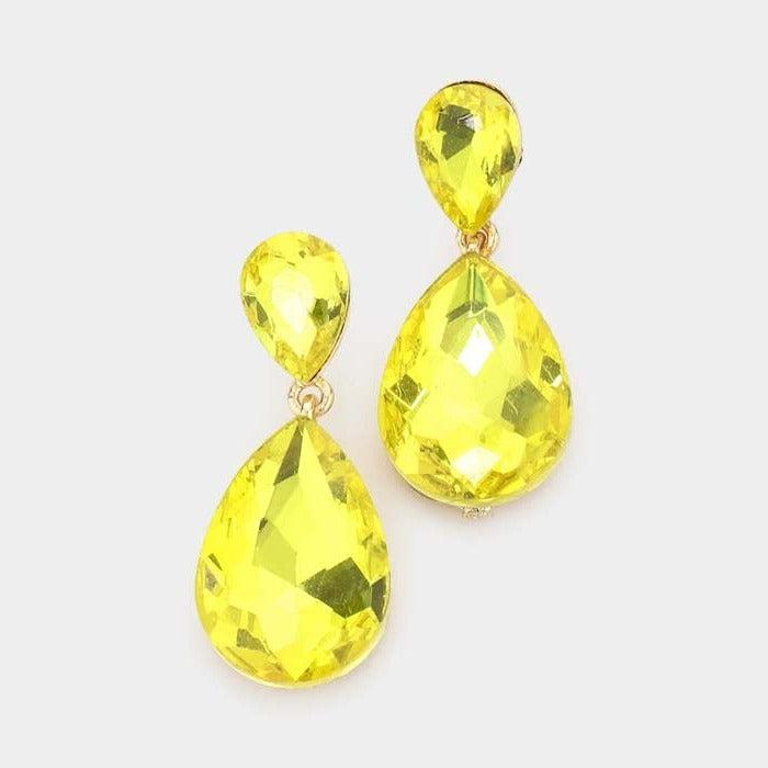 Yellow Crystal Teardrop Gold Earrings by Miro Crystal Collection