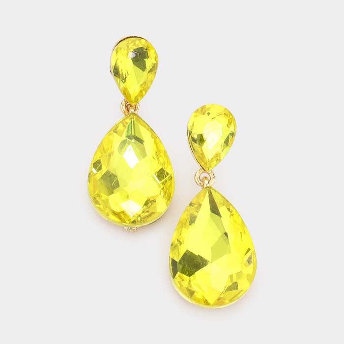 Yellow Crystal Teardrop Gold Earrings by Miro Crystal Collection