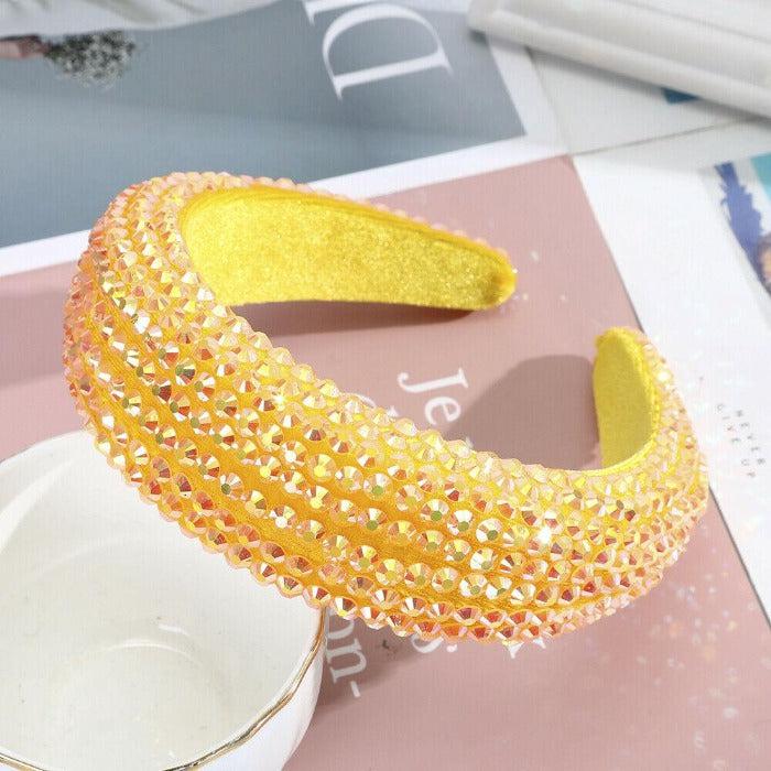 Yellow Faceted Bead Padded Headband-Hair Accessories-SPARKLE ARMAND