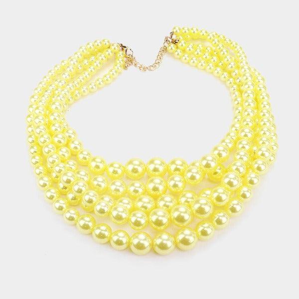 5 Strand Yellow Pearl (faux) Necklace & Earring Set by core