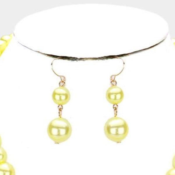  5 Strand Yellow Pearl (faux) Necklace & Earring Set by core