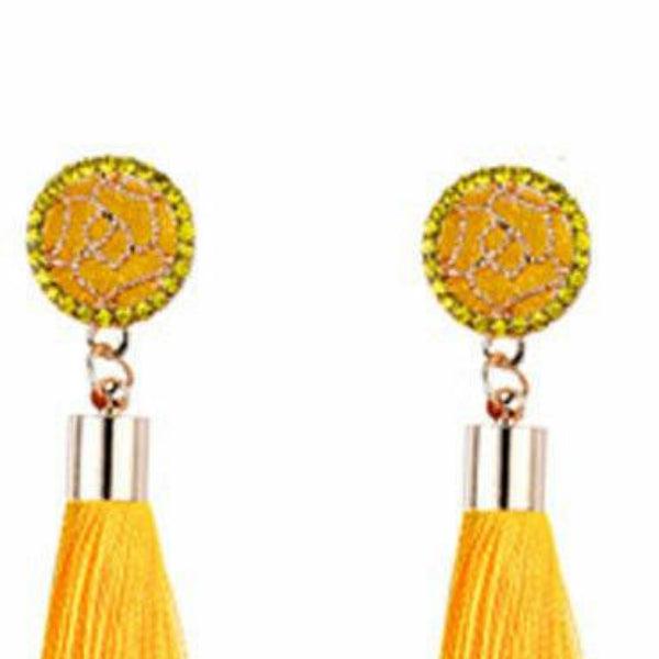 Yellow Tassel Fringe Rhinestone Earrings-Earring-SPARKLE ARMAND